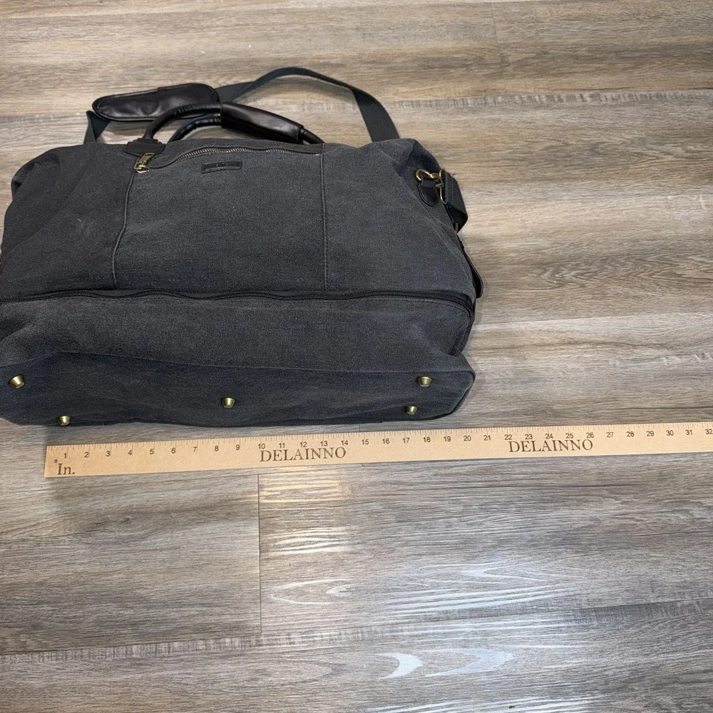 Viva Terry Weekender Duffel Bag Dark Gray Canvas Body Faux Leather Shoe Compart.